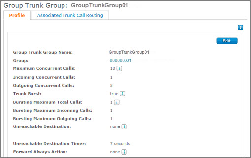 A Group Trunk Group details page.