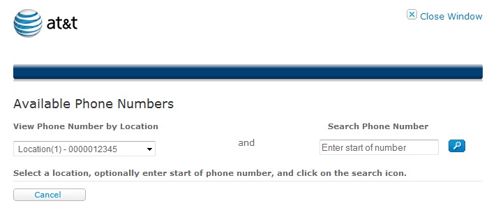  Available phone numbers window.