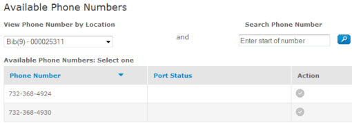  Available Phone Numbers window
