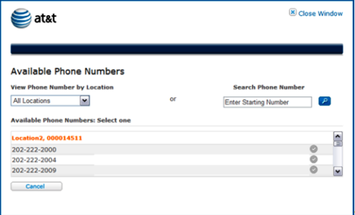 Available Phone Numbers window.